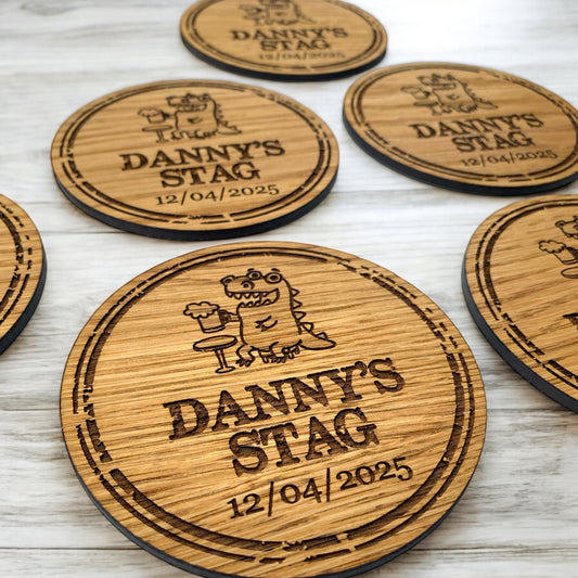Personalised Wooden Stag Do Party Coasters - Buy Individually Or In Sets