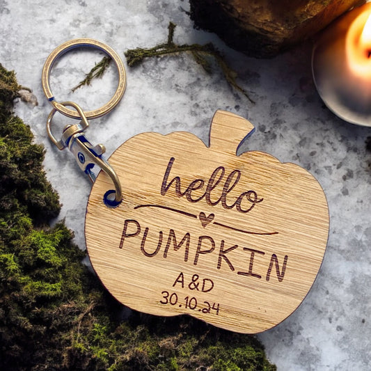 Halloween Autumn Fall Pumpkin Keyrings - Personalised Wooden Jack-O'-Lantern Keyrings for Weddings and Events
