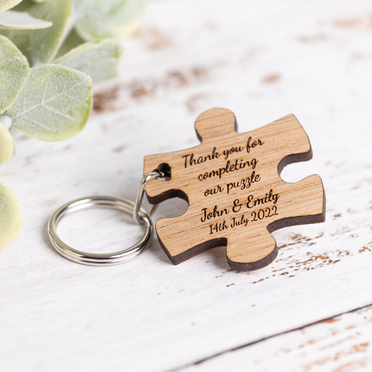 Wedding Jigsaw Keyrings - Wooden Puzzle Shaped Keyring Wedding Favours