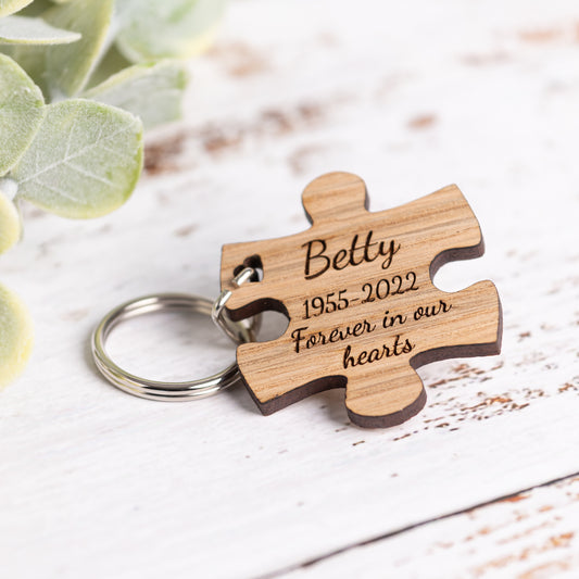 Funeral Jigsaw Keyrings - Puzzle Shaped Personalised Wooden Funeral Keepsake Favours