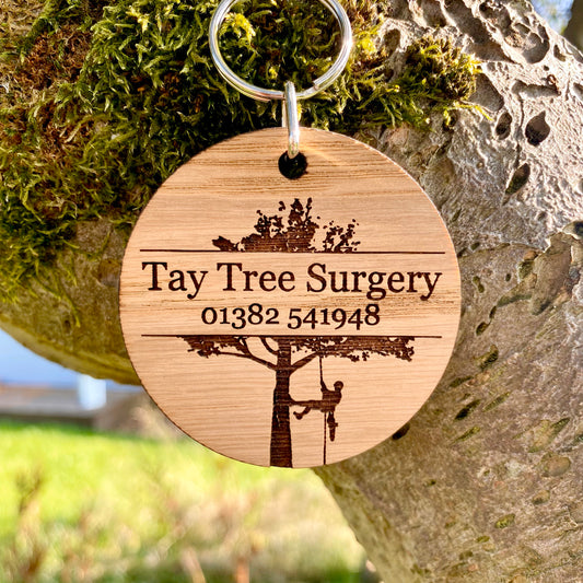 Tree Surgeon Arborist Keyrings - Wooden Keyrings Business Cards For Gardener Gardening Business Marketing