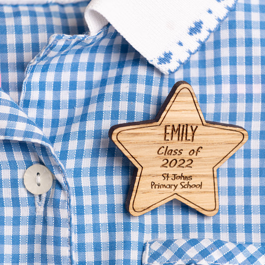 Wooden Star Badges - Teacher Pupil Gift Class Name End Of Year Idea