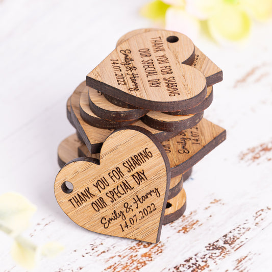 Heart Shaped Wedding Favour Tags - Personalised Wooden Love Heart Gift Tags