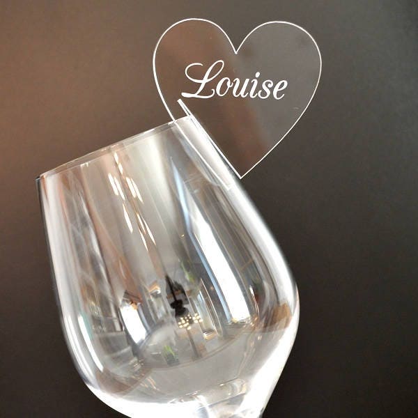 Heart Shaped - Personalised Clear Acrylic Wedding Wine Glass Charms