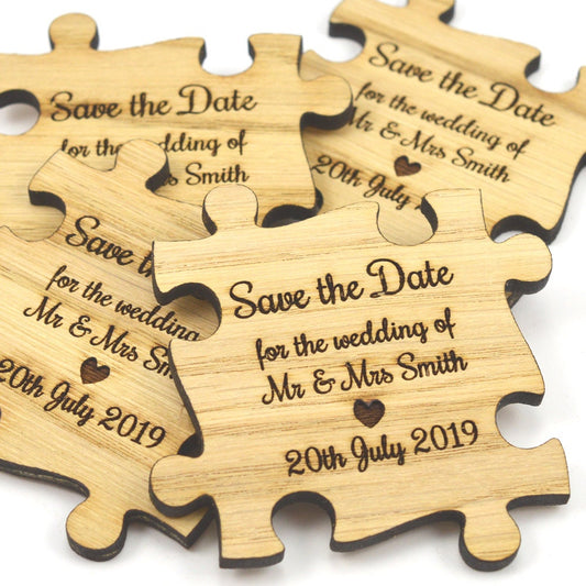 Jigsaw Fridge Magnets - Wedding Save The Date Personalised Wooden Jigsaw Puzzle Piece Fridge Magnet