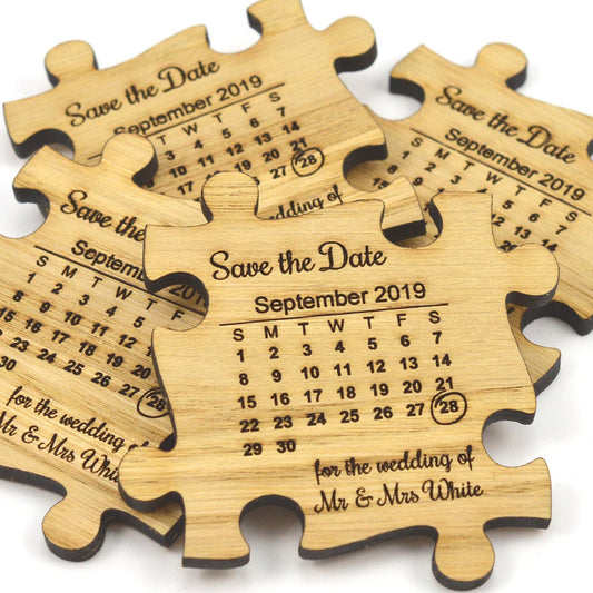 Jigsaw Calendar Fridge Magnets - Wedding Save The Date Wooden Jigsaw Puzzle Piece Fridge Magnet