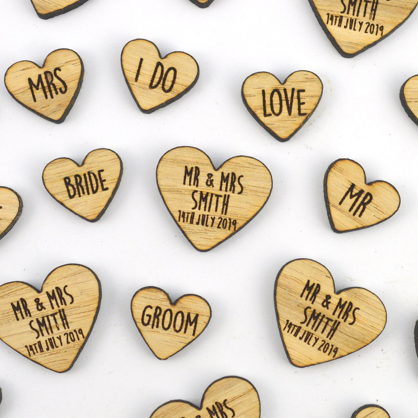 Custom Wooden Wedding Heart Table Confetti – Big & Small