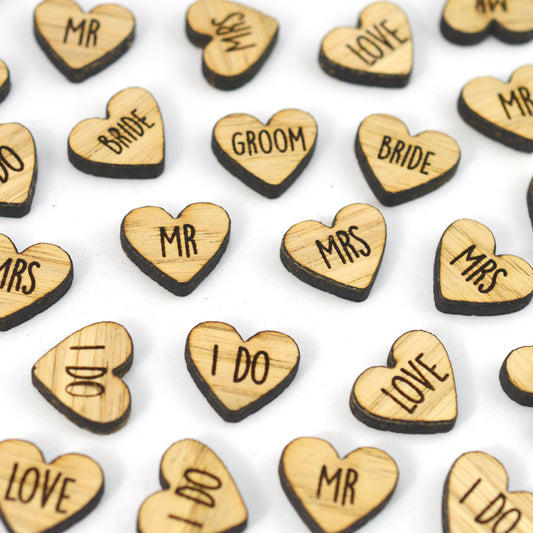"Love Words" Wooden Wedding Heart Table Confetti