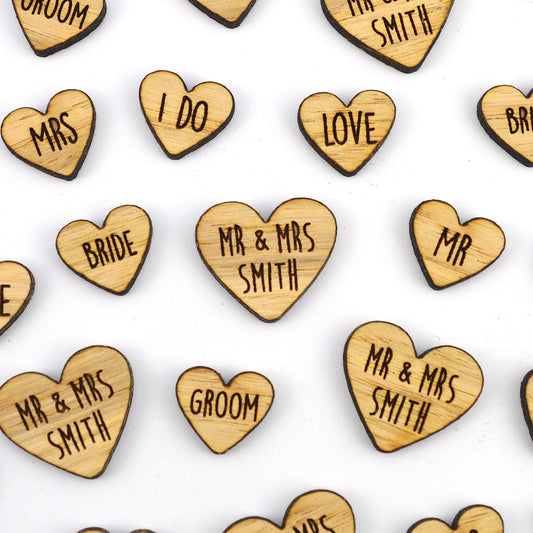 Custom Wooden Wedding Heart Table Confetti – Big & Small