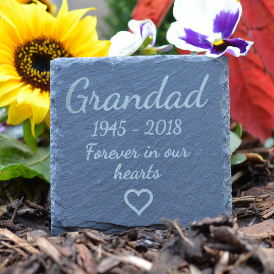 Square Memorial Slate - Sympathy Bereavement Gift - Personalised Engraved Gravestone Marker Plaque Personalized Headstone Grave Stone