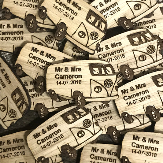 Personalised Vintage VW Camper Van Table Confetti, Retro Wooden Wedding Decor, Wedding Table Decorations, Rustic Campervan