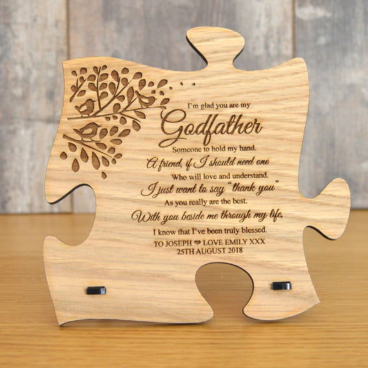 Unique Gift For Godfather - Personalised Wooden Jigsaw Puzzle Plaque