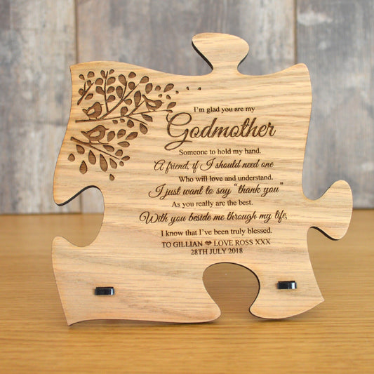 Unique Gift For Godmother - Personalised Wooden Jigsaw Puzzle Plaque