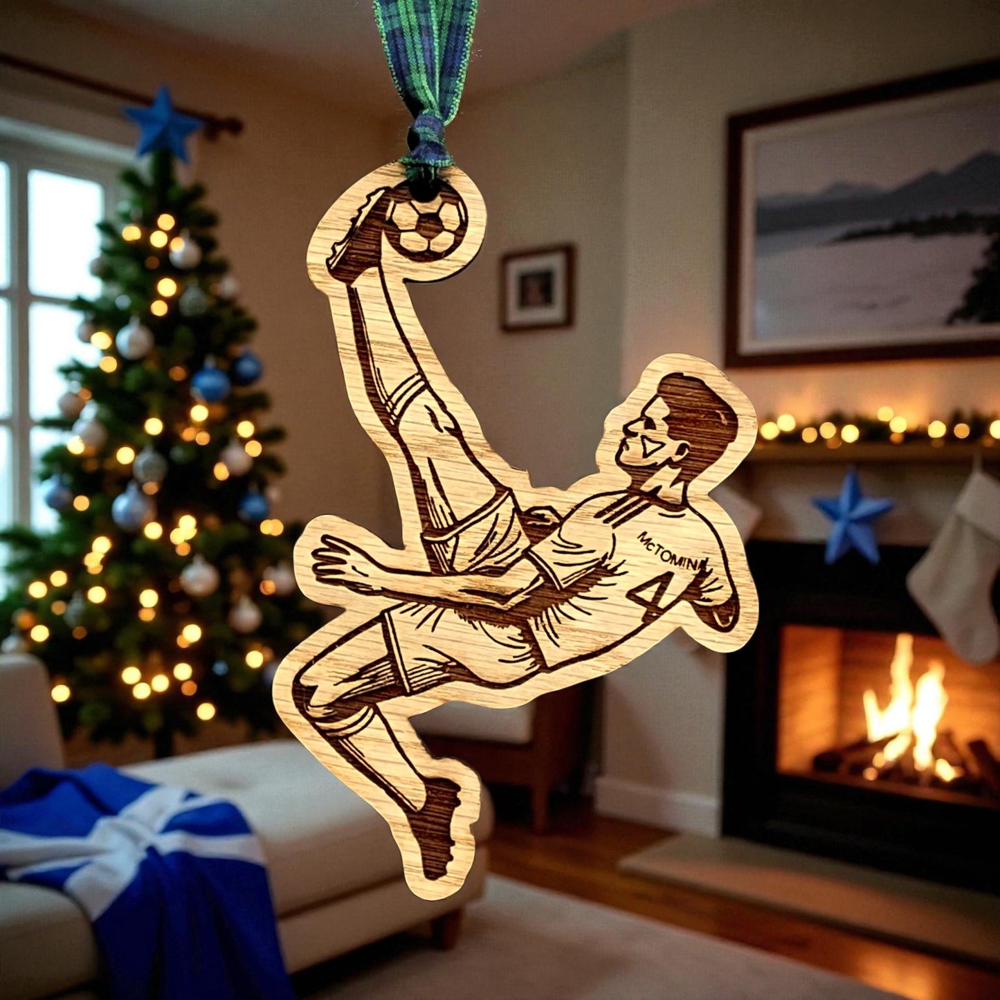 Scotland World Cup Oak Wooden Christmas Decoration - Scott McTominay Overhead Kick