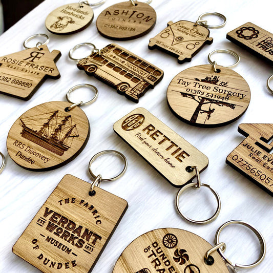 Wooden Keyrings - With Custom Logo and Text - For Bulk Promotional Marketing