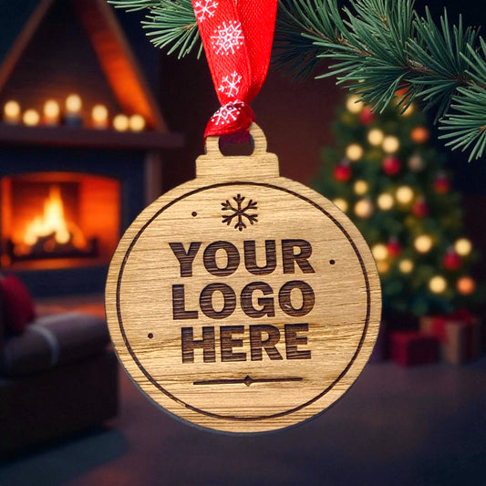 Bulk Wooden Christmas Baubles - Custom Logo and Wording