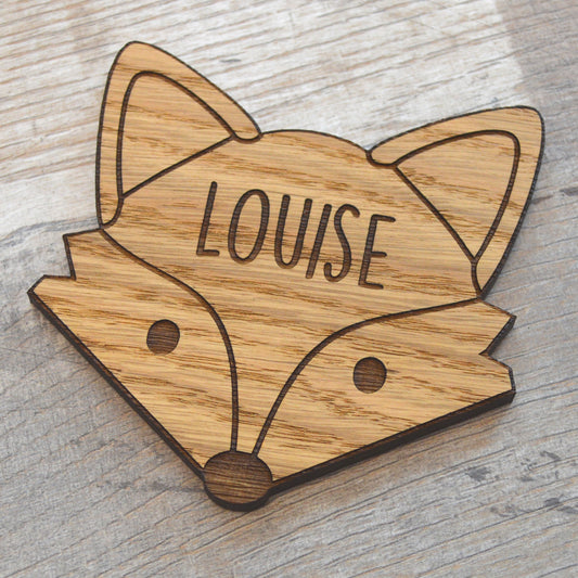 Personalised Wooden Fox Face Coaster