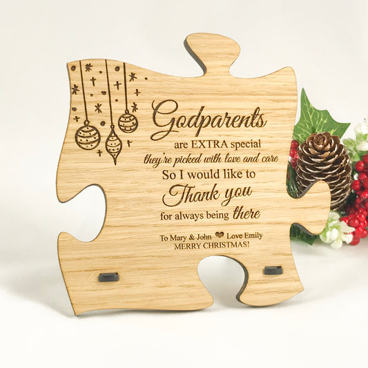 Christmas Gift For Godparents Godmother and Godfather - Personalised Oak Wooden Plaque