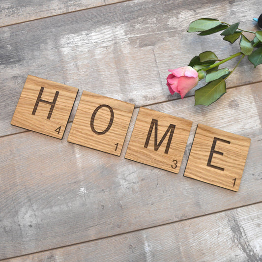 HOME - Wooden Scrabble Tile Coasters