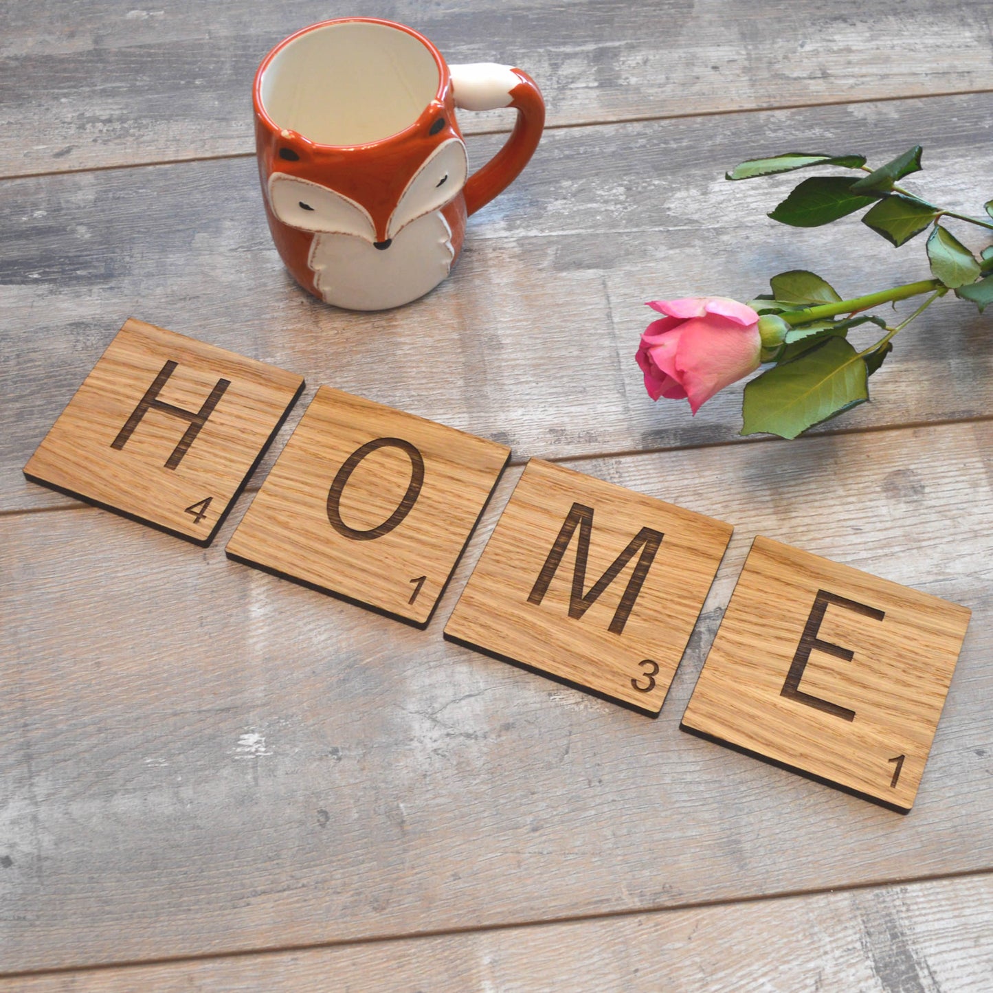 HOME - Wooden Scrabble Tile Coasters