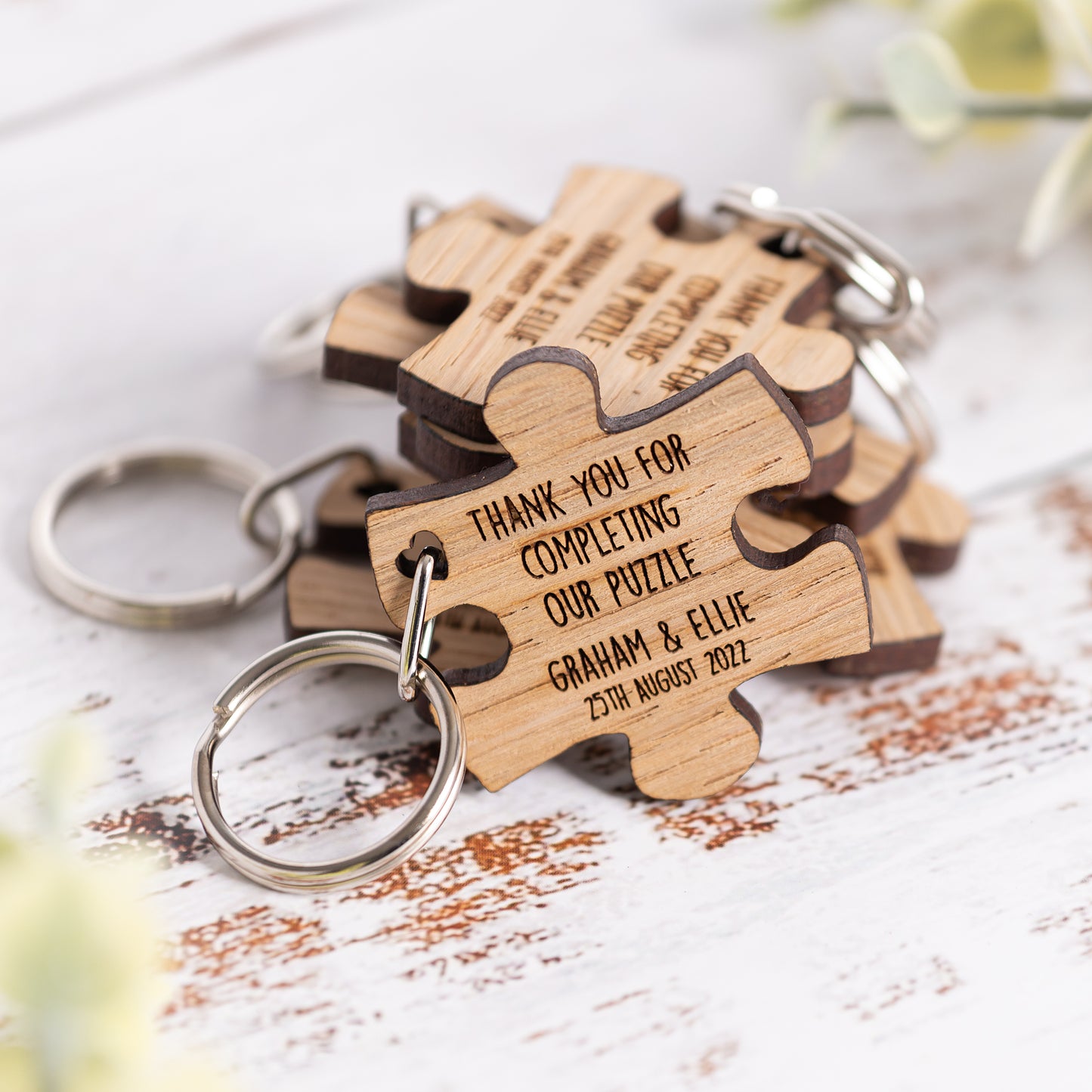 Jigsaw Puzzle Keyring - Wooden Wedding Favours