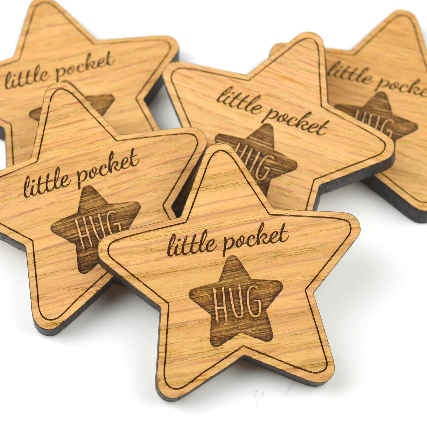 Little Wooden Pocket Star Shaped Hug Tokens - Bulk Wholesale