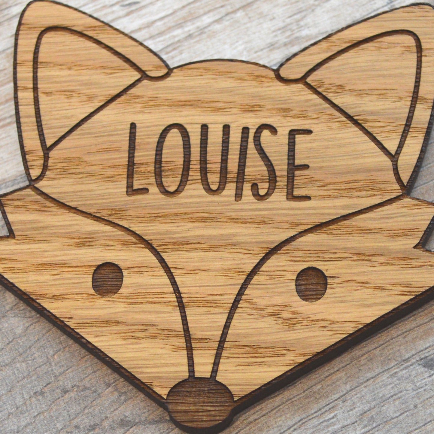 Personalised Wooden Fox Face Coaster