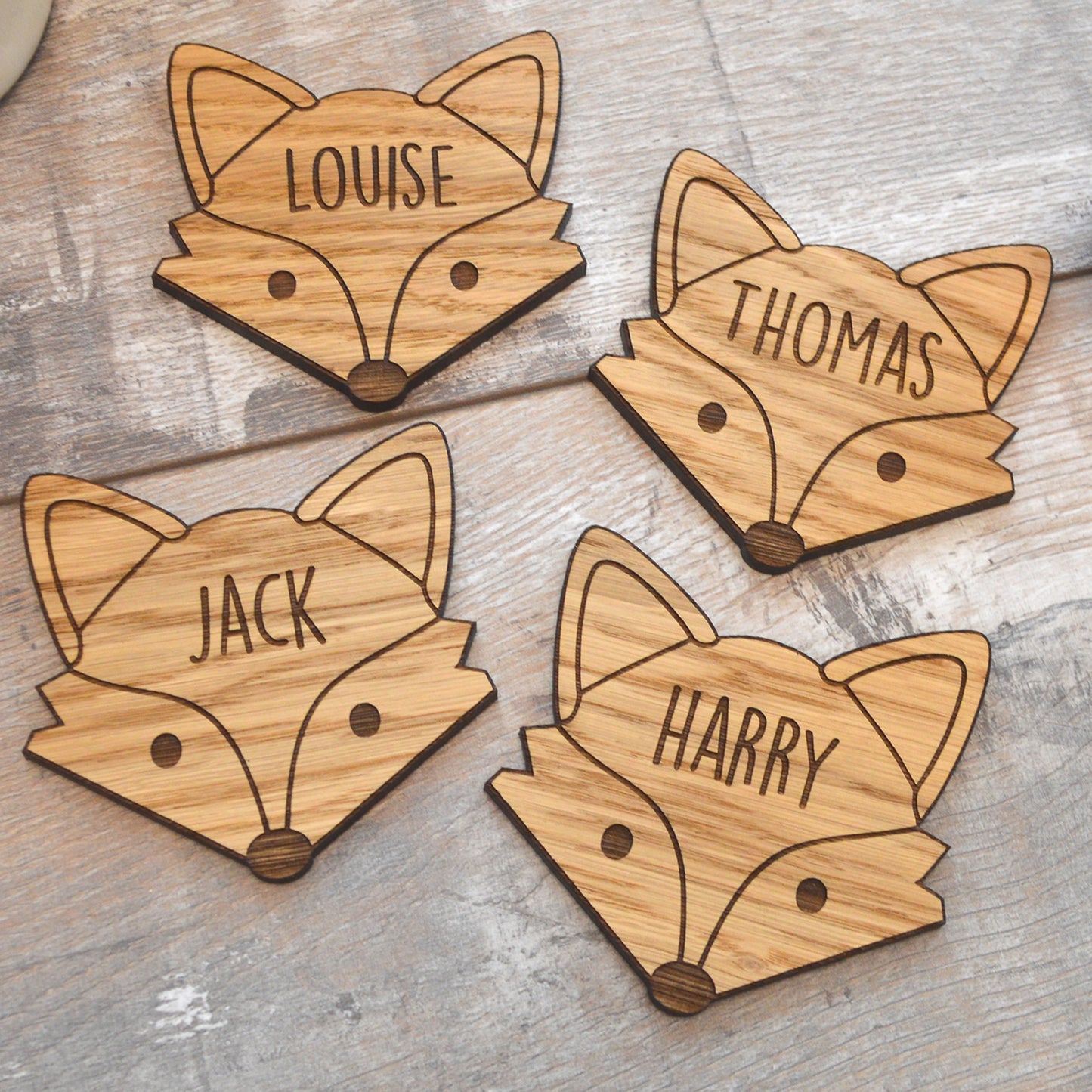 Personalised Wooden Fox Face Coaster