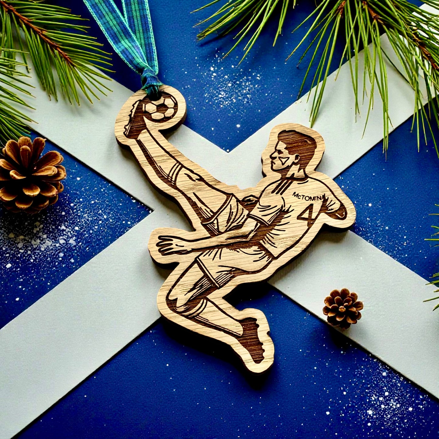 Scotland World Cup Oak Wooden Christmas Decoration - Scott McTominay Overhead Kick