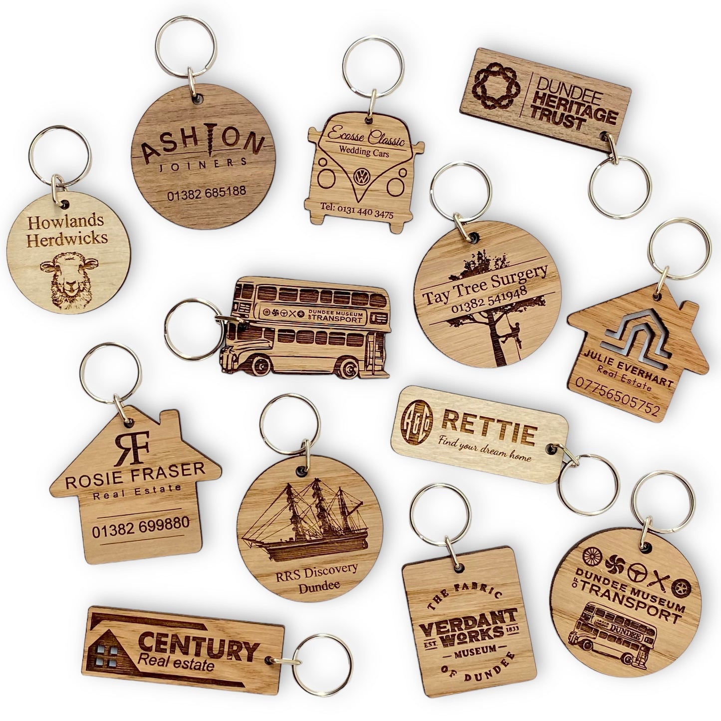 Wooden Keyrings - With Custom Logo and Text - For Bulk Promotional Marketing