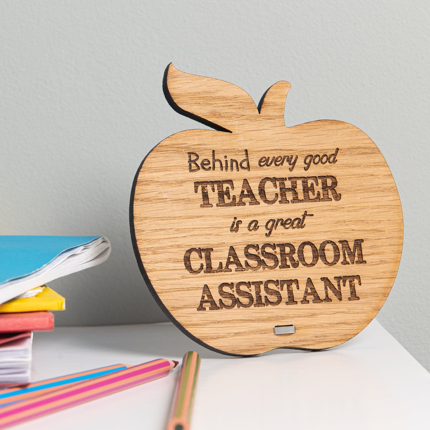 Personalised Classroom Assistant Gift - Wooden Apple Thank You Sign - End Of Term Present For Teaching Assistant