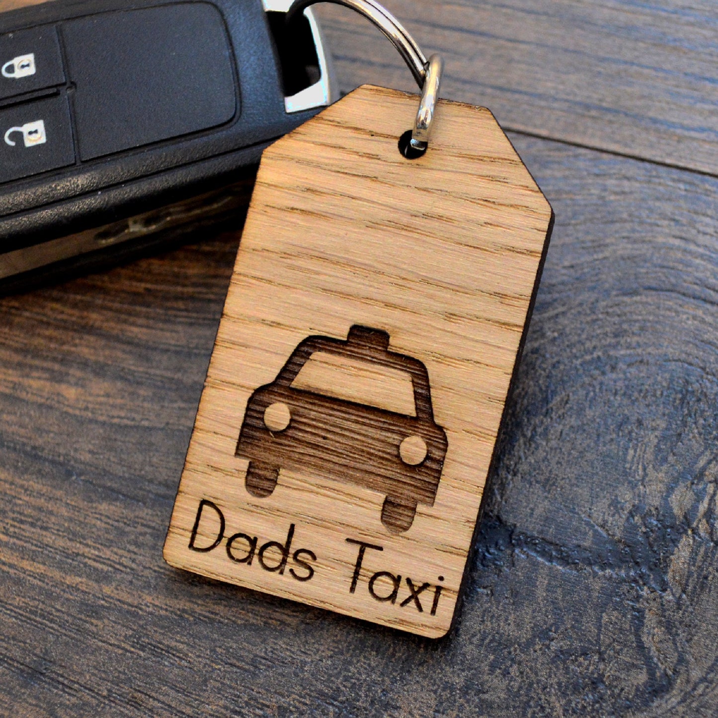 Dads Taxi - Engraved Wooden Keyring Gift For Dad - Funny Dad's Taxi Fathers Day Present