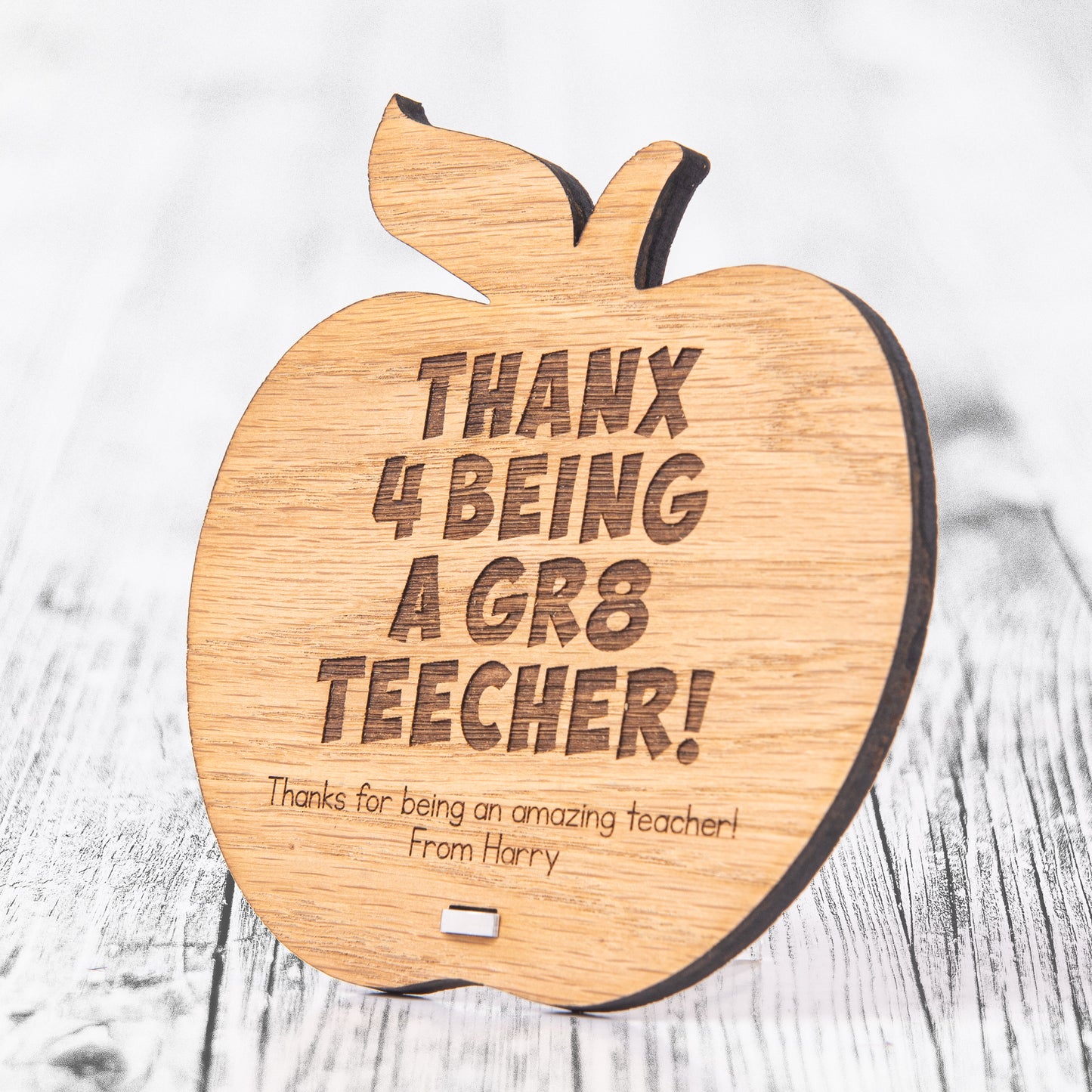 Funny Thank You Gift for Teacher - Personalised Spelling Mistake Sign - Humorous Apple Plaque