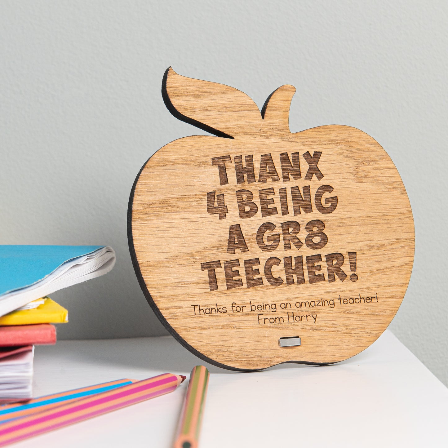 Funny Thank You Gift for Teacher - Personalised Spelling Mistake Sign - Humorous Apple Plaque