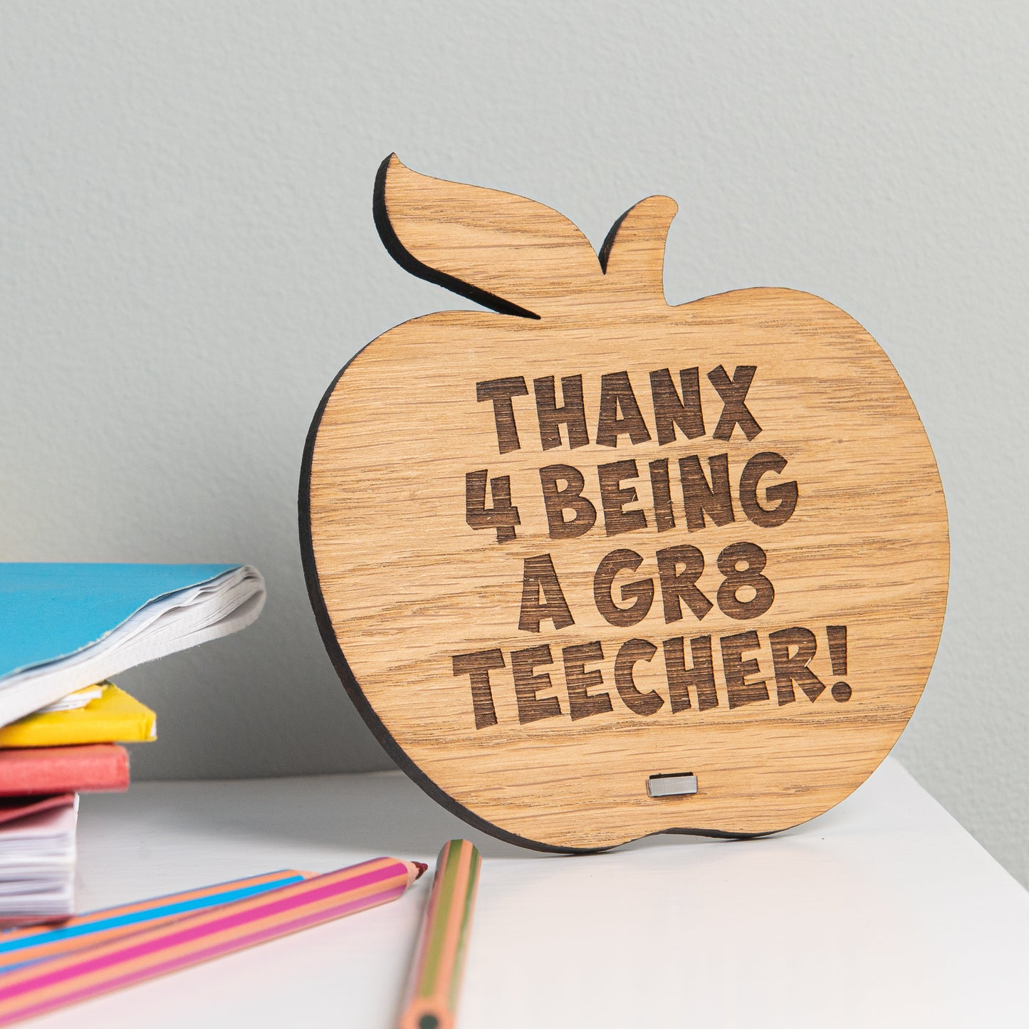 Funny Thank You Gift for Teacher - Personalised Spelling Mistake Sign - Humorous Apple Plaque