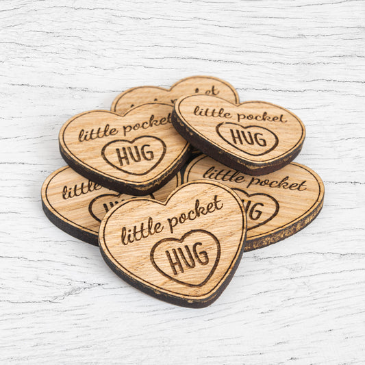 Little Wooden Pocket Heart Shaped Hug Tokens - Bulk Wholesale