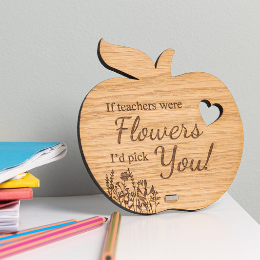 Personalised Teacher Gift - If Teachers Were Flowers I'd Pick You - Wooden Thank You Plaque