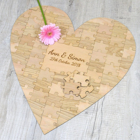 Heart Shaped Wooden Wedding Guestbook - Personalised Jigsaw Puzzle