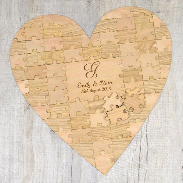 Heart Shaped Wooden Wedding Guestbook - Personalised Jigsaw Puzzle