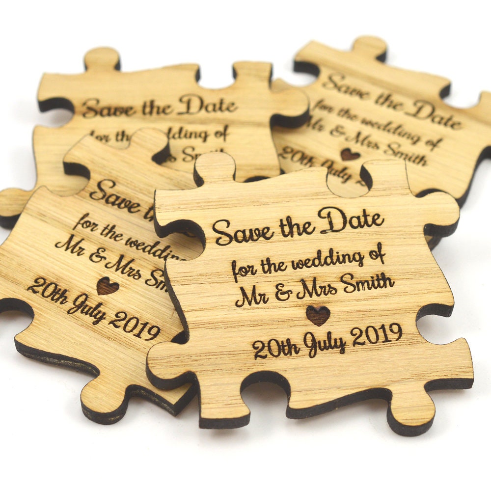 Wedding Save The Date Magnets - Personalised Wooden Jigsaw Puzzle Pieces