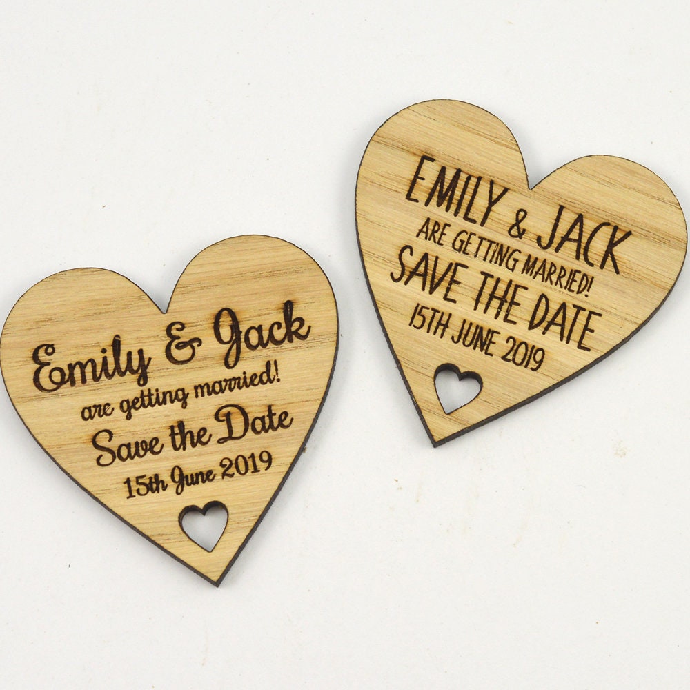 Wedding Save The Date Magnets - Personalised Wooden Heart Shaped Fridge Magnet