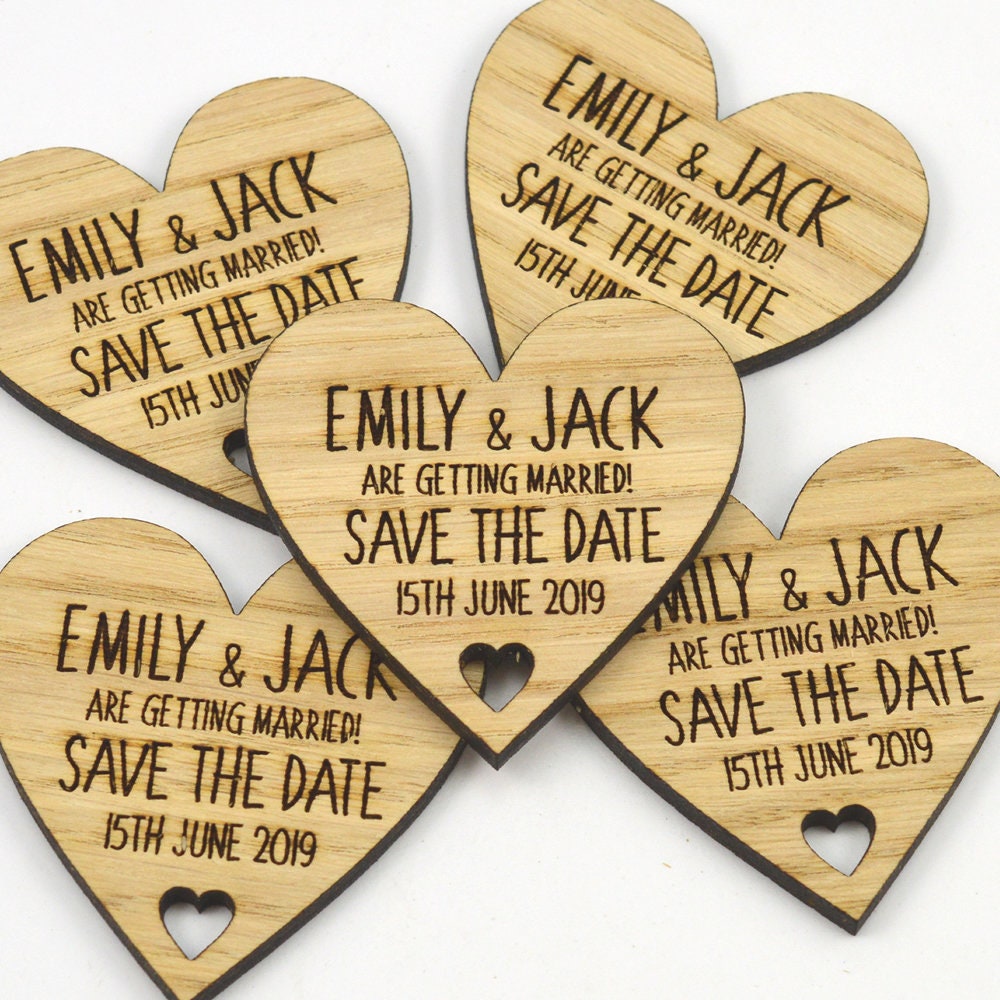 Wedding Save The Date Magnets - Personalised Wooden Heart Shaped Fridge Magnet