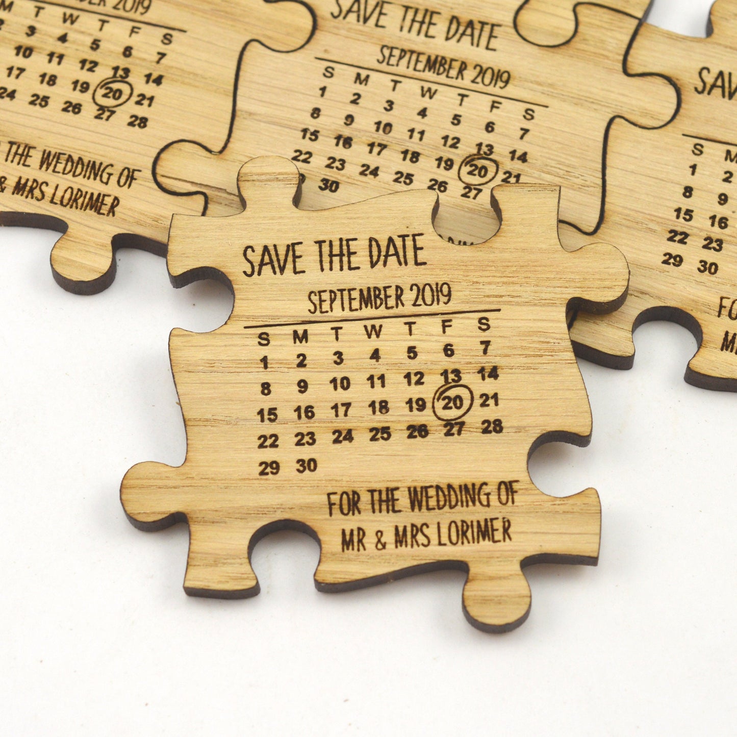 Wedding Save The Date Magnets - Wooden Jigsaw Puzzle Piece With Calendar