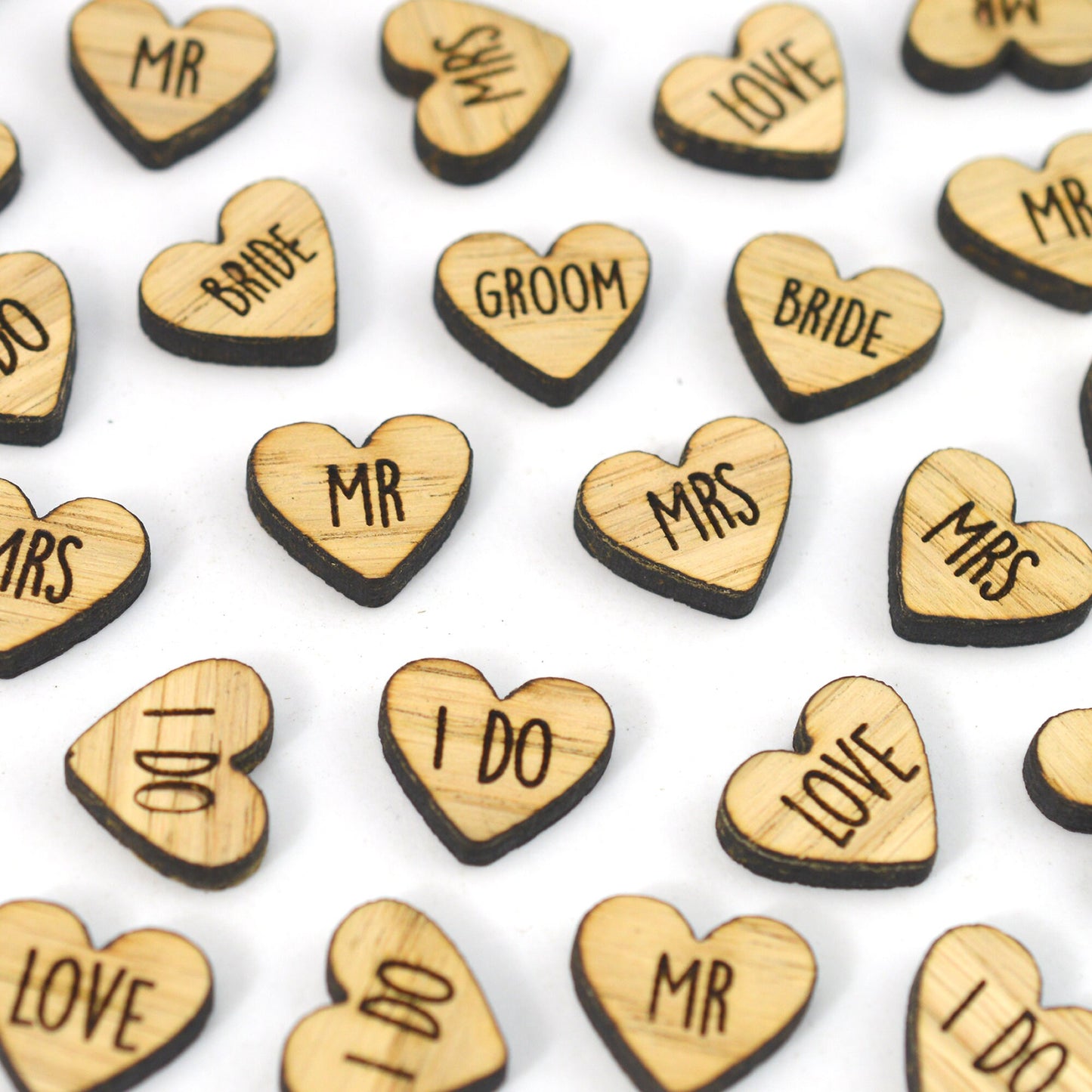 Wooden Wedding Heart Love Words Table Confetti