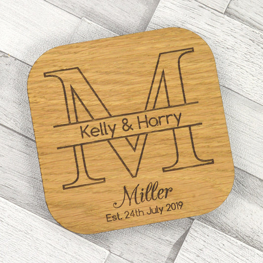 Personalised Mr & Mrs Initials Wedding Coasters Rustic Wooden Favor Placecards