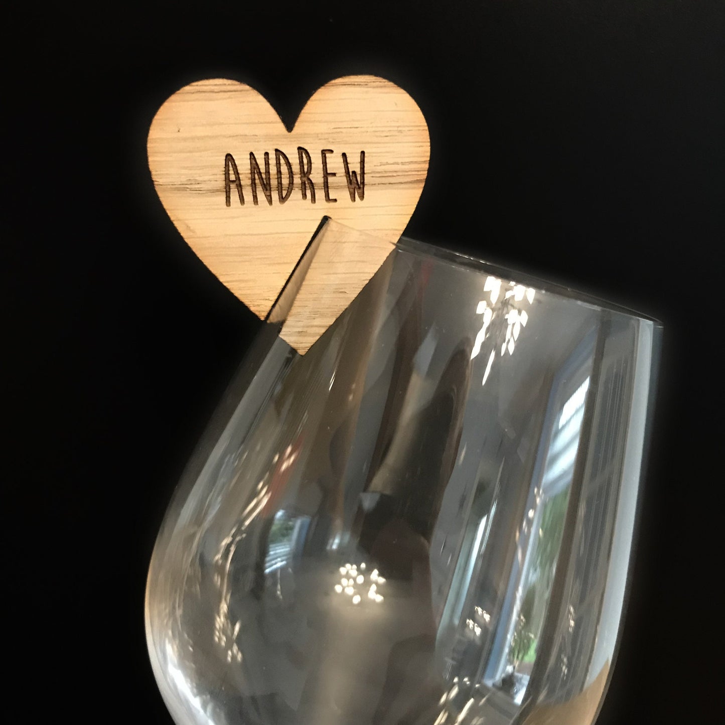 Personalised Wooden Heart Wedding Wine Glass Charms - Rustic Personalised Place Names