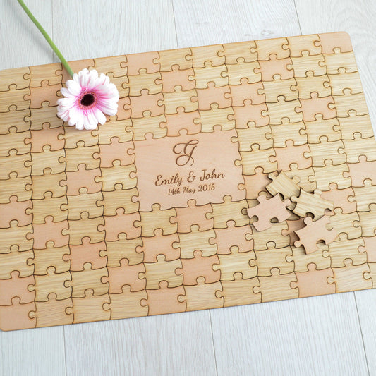 Personalised Wooden Wedding Jigsaw Puzzle Piece Guestbook - Personalized Oak Beech Guest Book