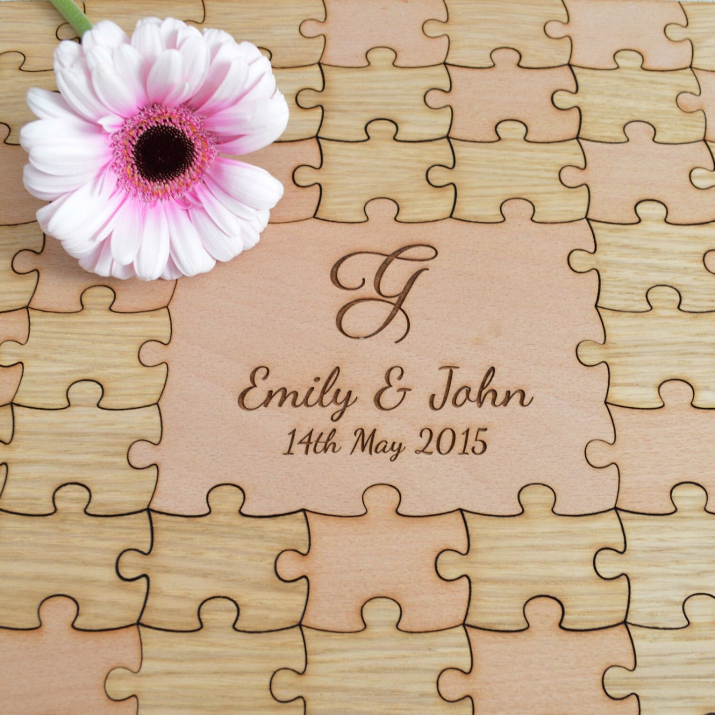 Personalised Wooden Wedding Jigsaw Puzzle Piece Guestbook - Personalized Oak Beech Guest Book