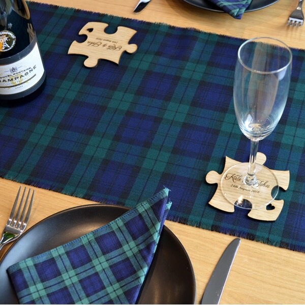 Personalised Jigsaw Puzzle Piece Wedding Table Coasters Unique Wooden Favours