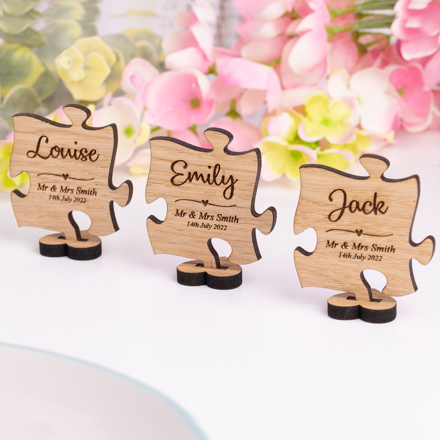 Wooden Jigsaw Piece Shaped Wedding Place Name Settings